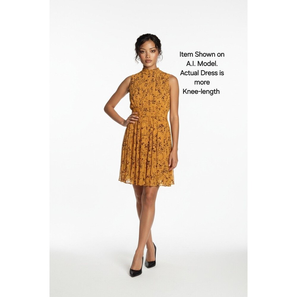Nanette Lapore Dress Womens Size 14 Rust Orange Floral Smocked Pleated & Lined